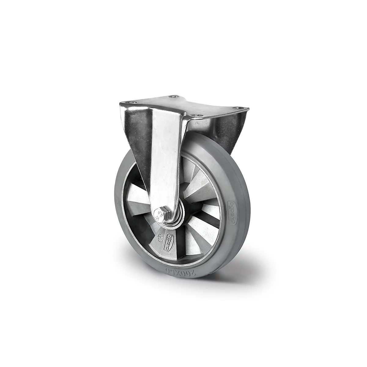 CASCOO bokwiel BAF2, met wiel ø 160 mm x B 50 mm, aluminium velg, elastisch loopvlak, grijs, dubbele kogellager, tot 400 kg