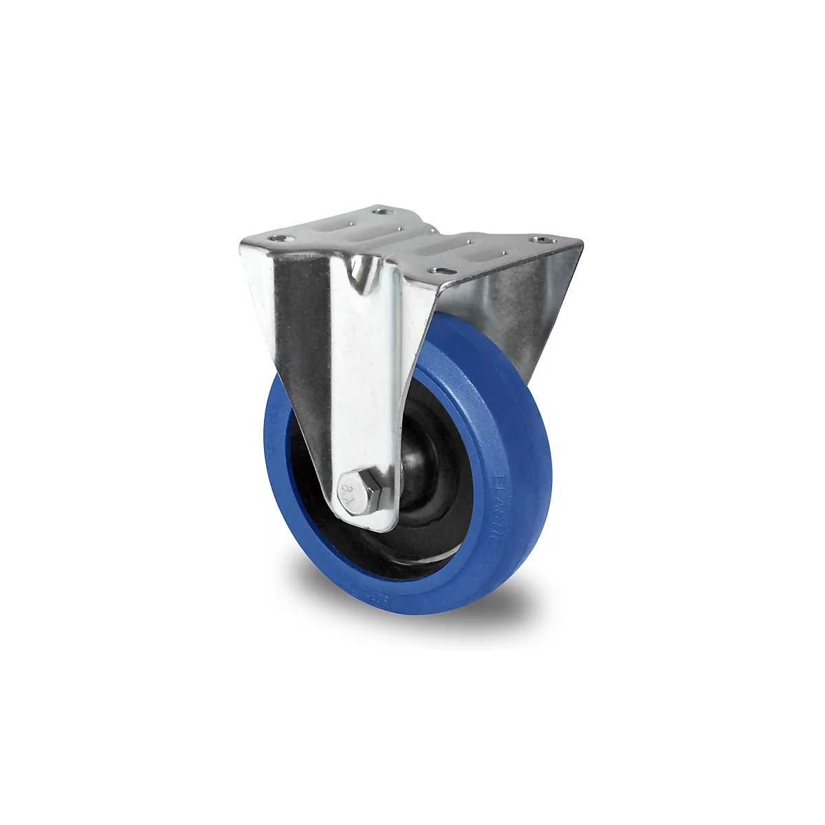 CASCOO Bokwiel R4F1, met wiel ø 200 mm x B 46 mm, polyamide velg, elastisch loopvlak, blauw, rollager, tot 350 kg