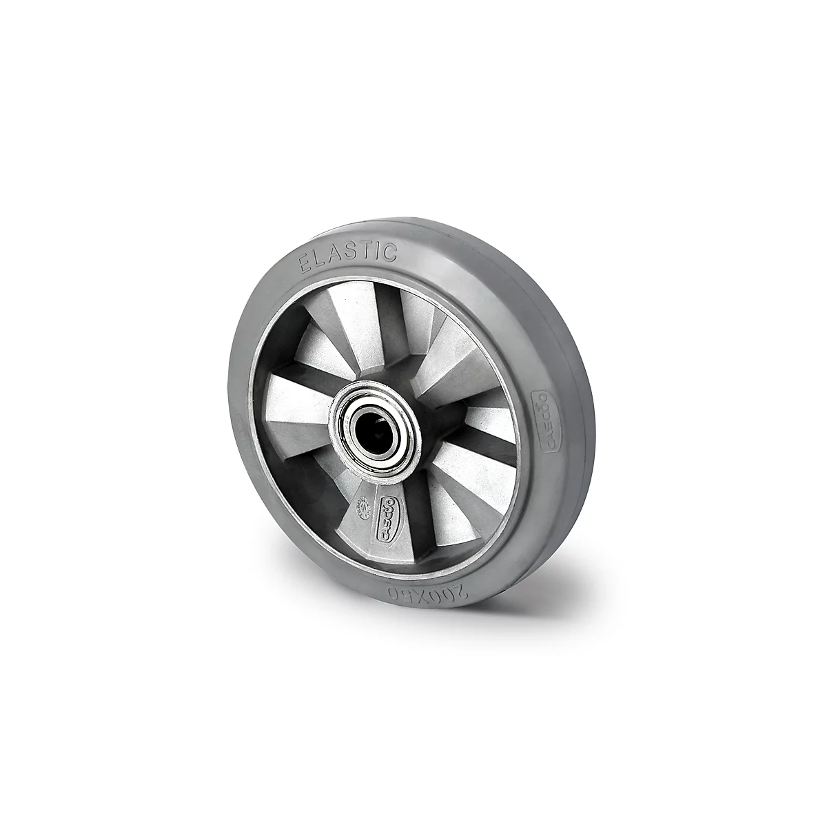 CASCOO inbouwwiel BAF2, met wiel ø 160 mm x B 50 mm, aluminium velg, elastisch loopvlak, grijs, dubbele kogellager, tot 400 kg