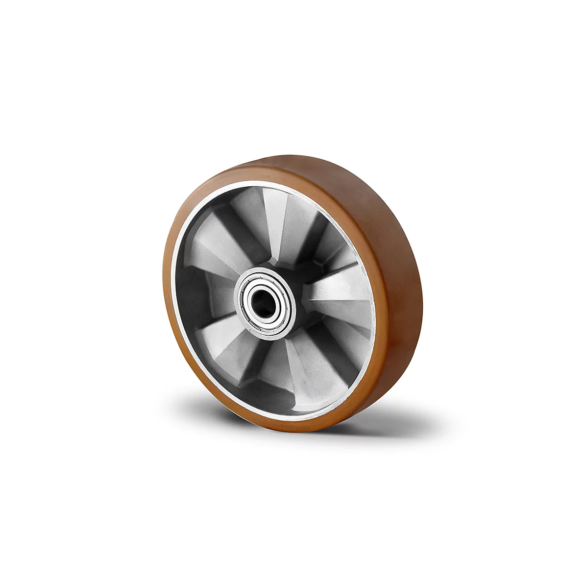CASCOO inbouwwiel BAU5, met wiel ø 200 mm x B 50 mm, aluminium velg, polyurethaan loopvlak, bruin, dubbele kogellager, tot 800 kg