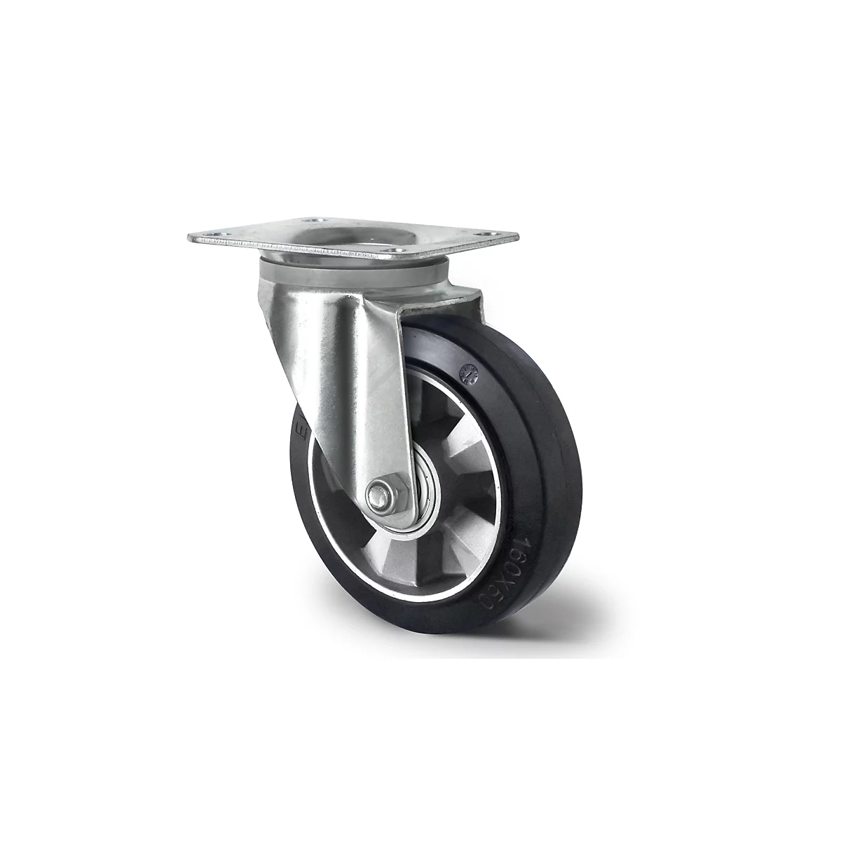CASCOO Lenkrolle BAF4, mit Rad-ø 160 mm x B 50 mm, Aluminium-Felge, Elastik-Lauffläche, schwarz, Doppelkugellager, bis 400 kg