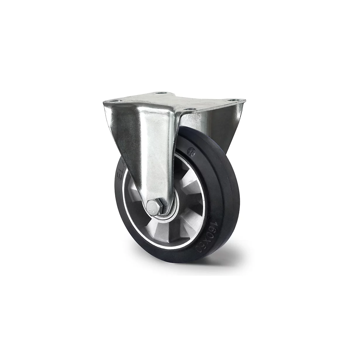CASCOO Roulette fixe BAF4, avec ø de roue 160 mm x L 50 mm, jante en aluminium, bande de roulement élastique, noire, double roulement à billes, jusqu'à 400 kg