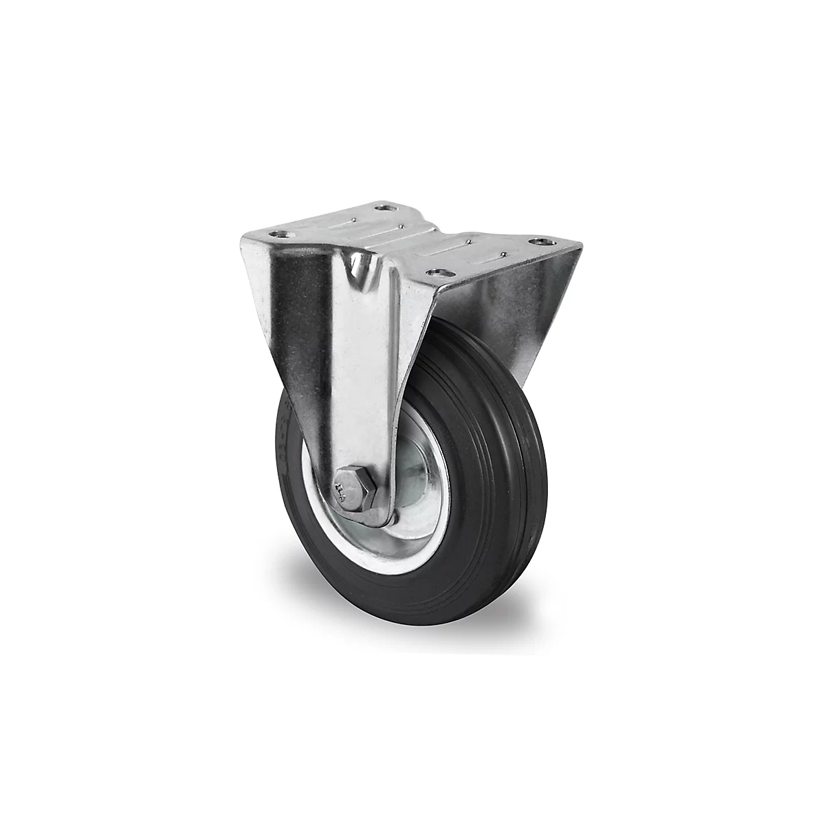 CASCOO Roulette fixe SWS4, avec ø de roue 160 mm x L 40 mm, jante en acier, bande de roulement en caoutchouc plein, noir, roulement à rouleaux, jusqu'à 135 kg