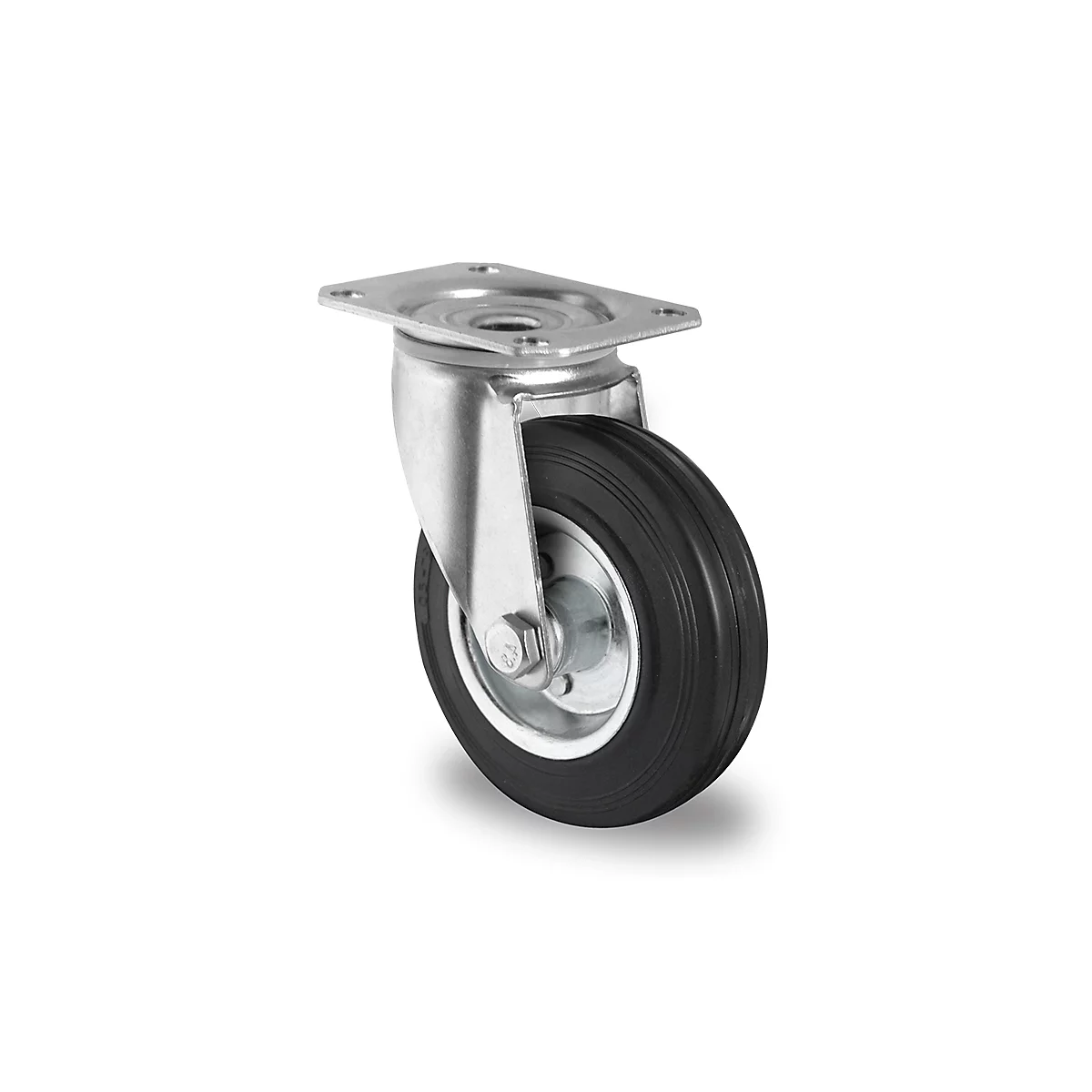 CASCOO Roulette pivotante SWS4, avec ø de roue 80 mm x L 35 mm, jante en acier, bande de roulement en caoutchouc plein, noir, roulement à rouleaux, jusqu'à 70 kg
