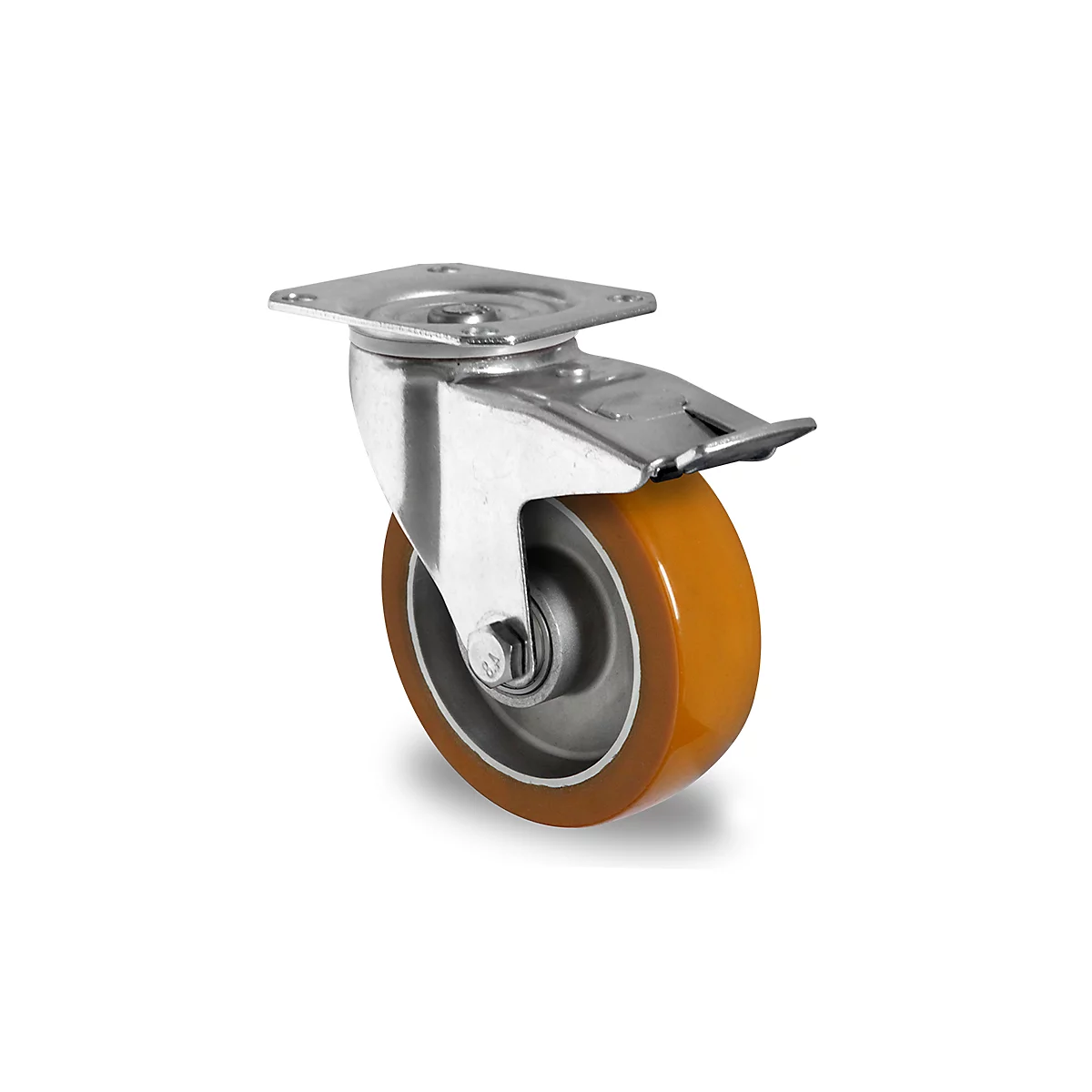CASCOO wiel AAU5, met rem, wiel ø 100 mm x B 40 mm, aluminium velg, polyurethaan loopvlak, bruin, dubbele kogellager, tot 250 kg