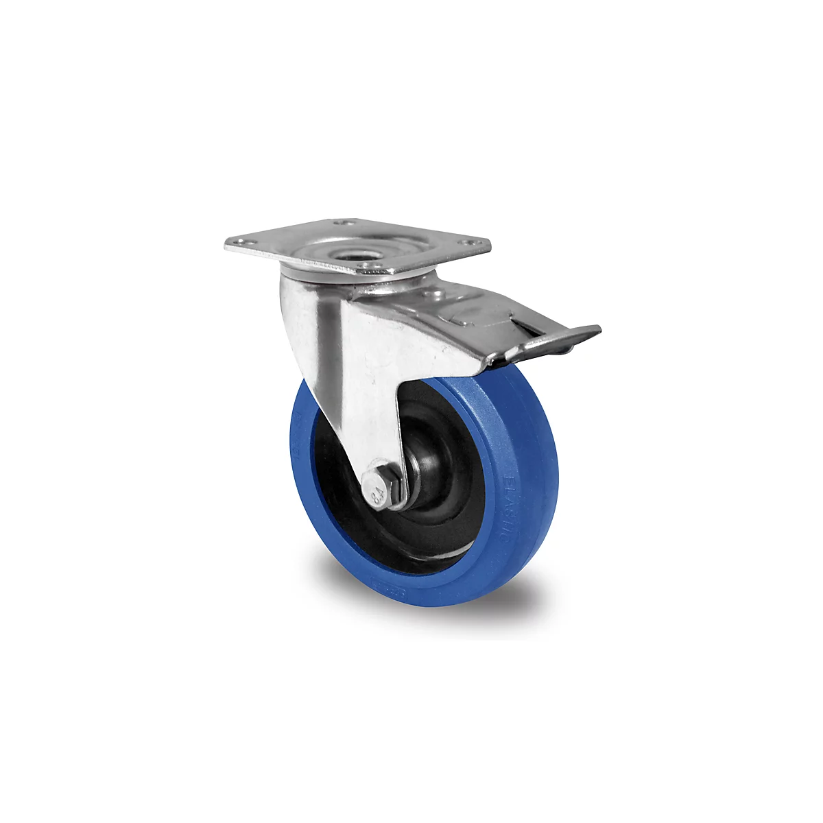 CASCOO wiel R4F1, met rem, wiel ø 80 mm x B 35 mm, polyamide velg, elastisch loopvlak, blauw, rollager, tot 130 kg