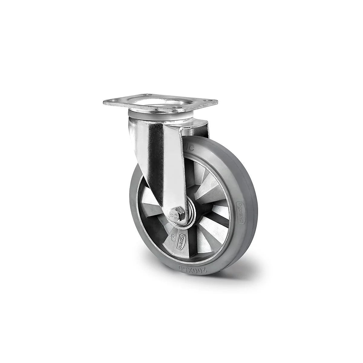 CASCOO zwenkwiel BAF2, met wiel ø 160 mm x B 50 mm, aluminium velg, elastisch loopvlak, grijs, dubbele kogellager, tot 400 kg