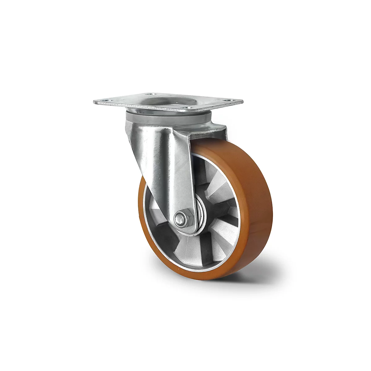 CASCOO zwenkwiel BAU5, met wiel ø 160 mm x B 50 mm, aluminium velg, polyurethaan loopvlak, bruin, dubbele kogellager, tot 600 kg