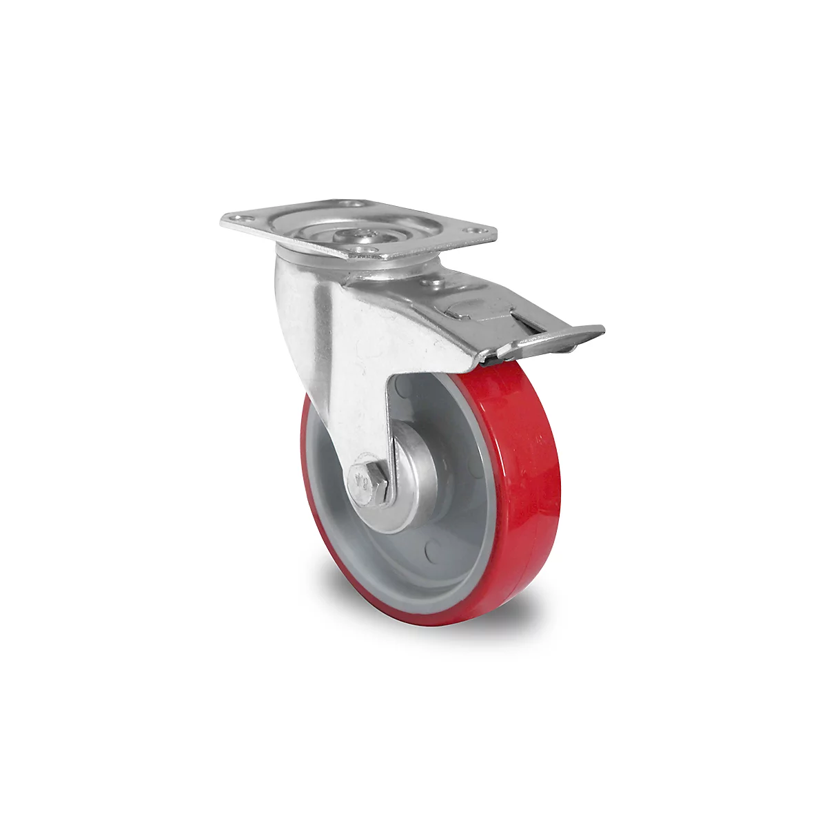 CASCOO zwenkwiel N2U6, met rem, wiel ø 200 mm x B 48 mm, polyamide velg, polyurethaan loopvlak, rood, rollager, tot 350 kg