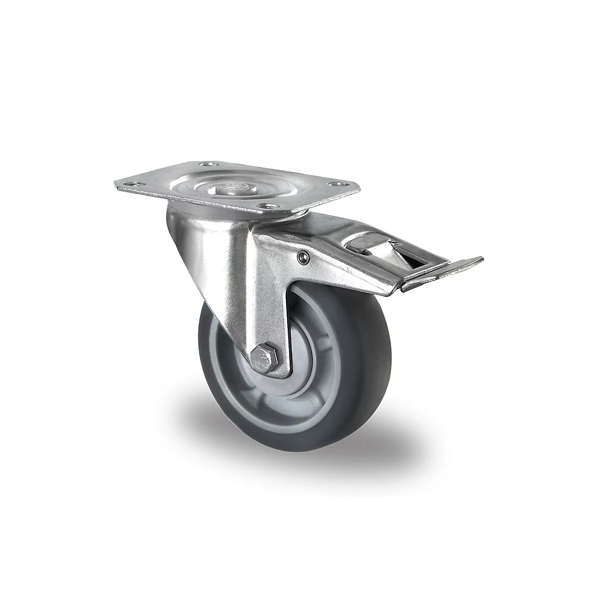 CASCOO zwenkwiel P2G2, met rem, wiel ø 100 mm x B 32 mm, velg polypropyleen, loopvlak elastomeer, grijs, kogellager, tot 130 kg