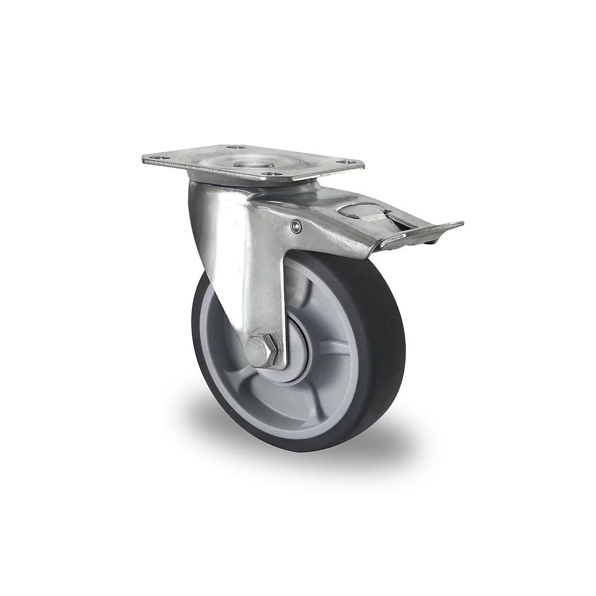 CASCOO zwenkwiel P2G2, met rem, wiel ø 125 mm x B 35 mm, velg polypropyleen, loopvlak elastomeer, grijs, kogellager, tot 165 kg