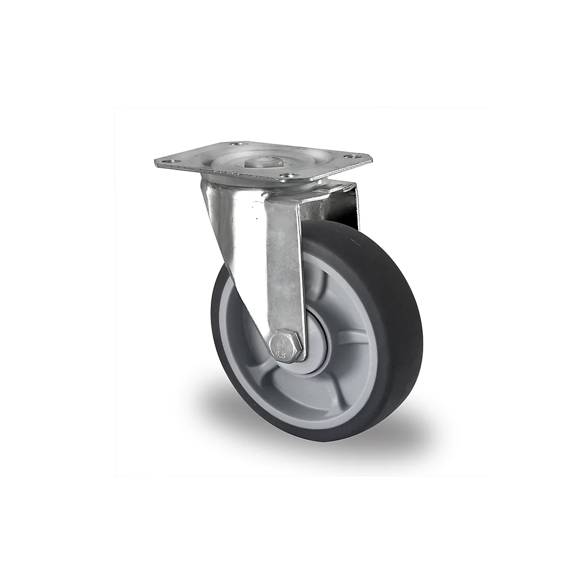 CASCOO zwenkwiel P2G2, met wiel ø 125 mm x B 35 mm, velg van polypropyleen, loopvlak van elastomeer, grijs, kogelgelagerd, tot 165 kg