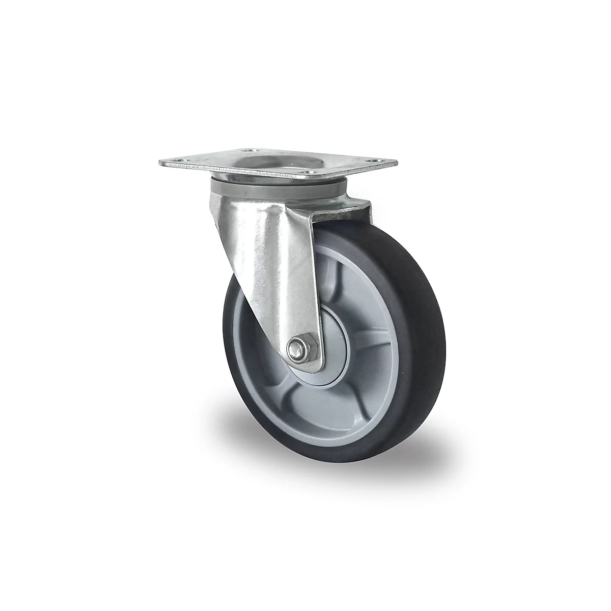 CASCOO zwenkwiel P2G2, met wiel ø 160 mm x B 40 mm, velg van polypropyleen, loopvlak van elastomeer, grijs, kogelgelagerd, tot 200 kg