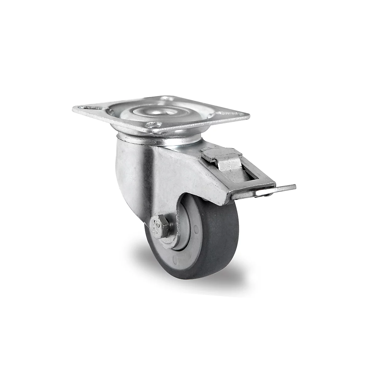 CASCOO zwenkwiel P2T2, met rem, wiel ø 50 mm x B 19 mm, velg polypropyleen, loopvlak elastomeer, grijs, kogellager, tot 50 kg