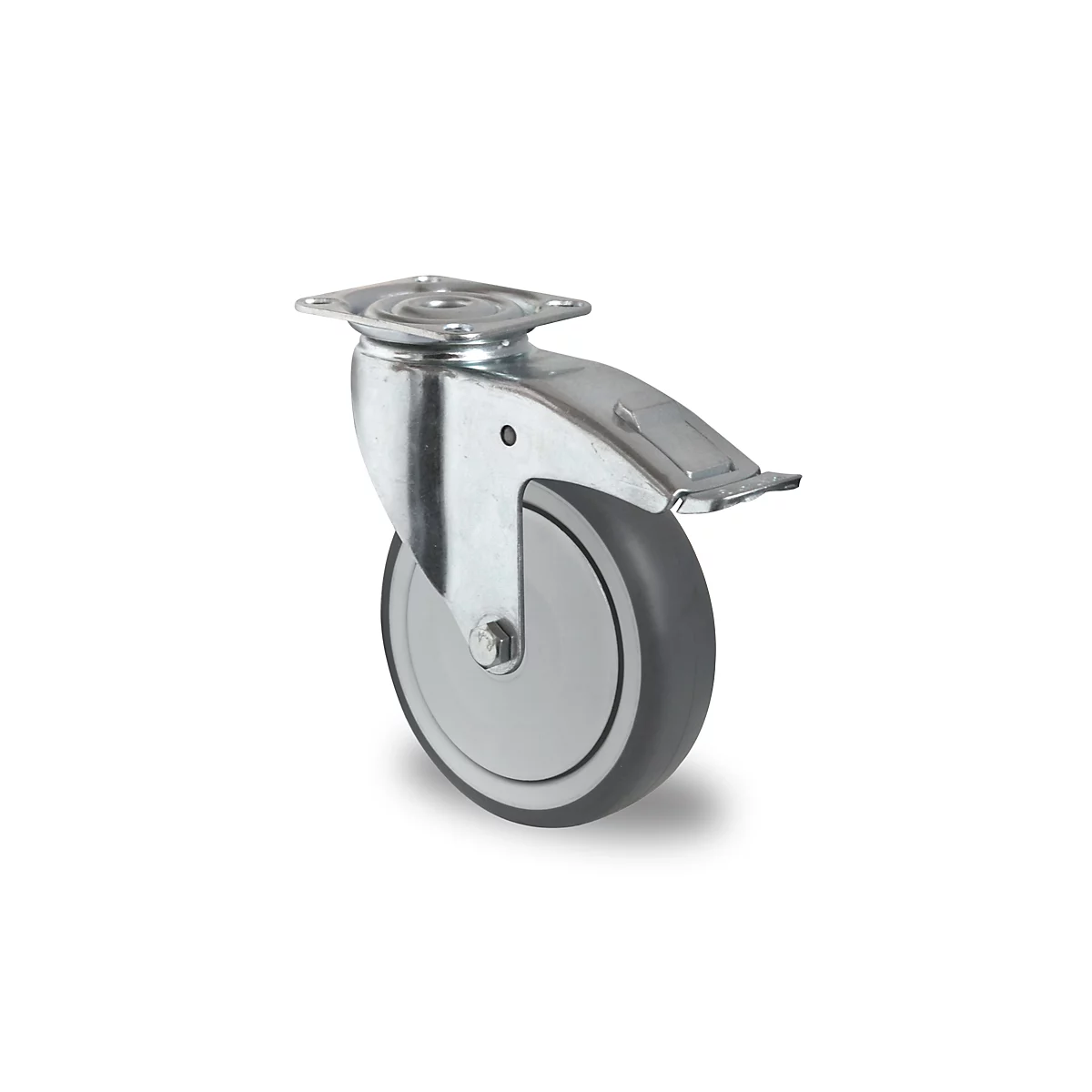 CASCOO zwenkwiel P2T2, met rem, wiel ø 75 mm x B 25 mm, velg polypropyleen, loopvlak elastomeer, grijs, kogellager, tot 75 kg