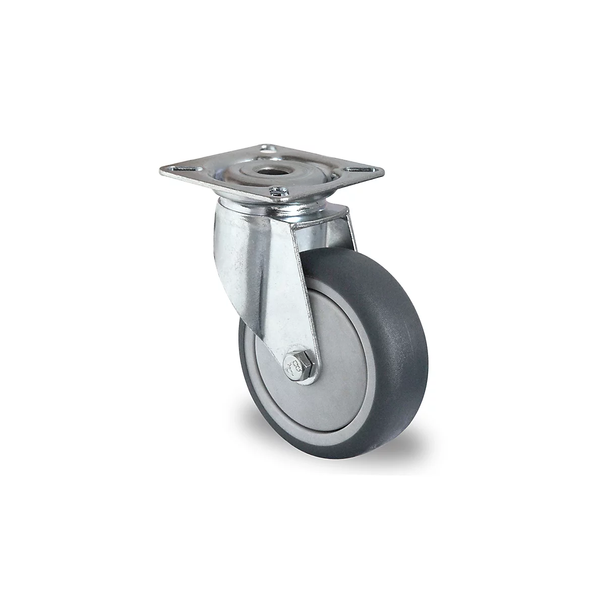 CASCOO zwenkwiel P2T2, met wiel ø 75 mm x B 25 mm, velg van polypropyleen, loopvlak van elastomeer, grijs, kogelgelagerd, tot 75 kg