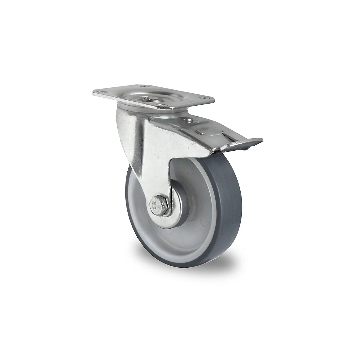 CASCOO zwenkwiel P2V2, met rem, wiel ø 200 mm x B 48 mm, velg polypropyleen, loopvlak elastomeer, grijs, rollager, tot 200 kg