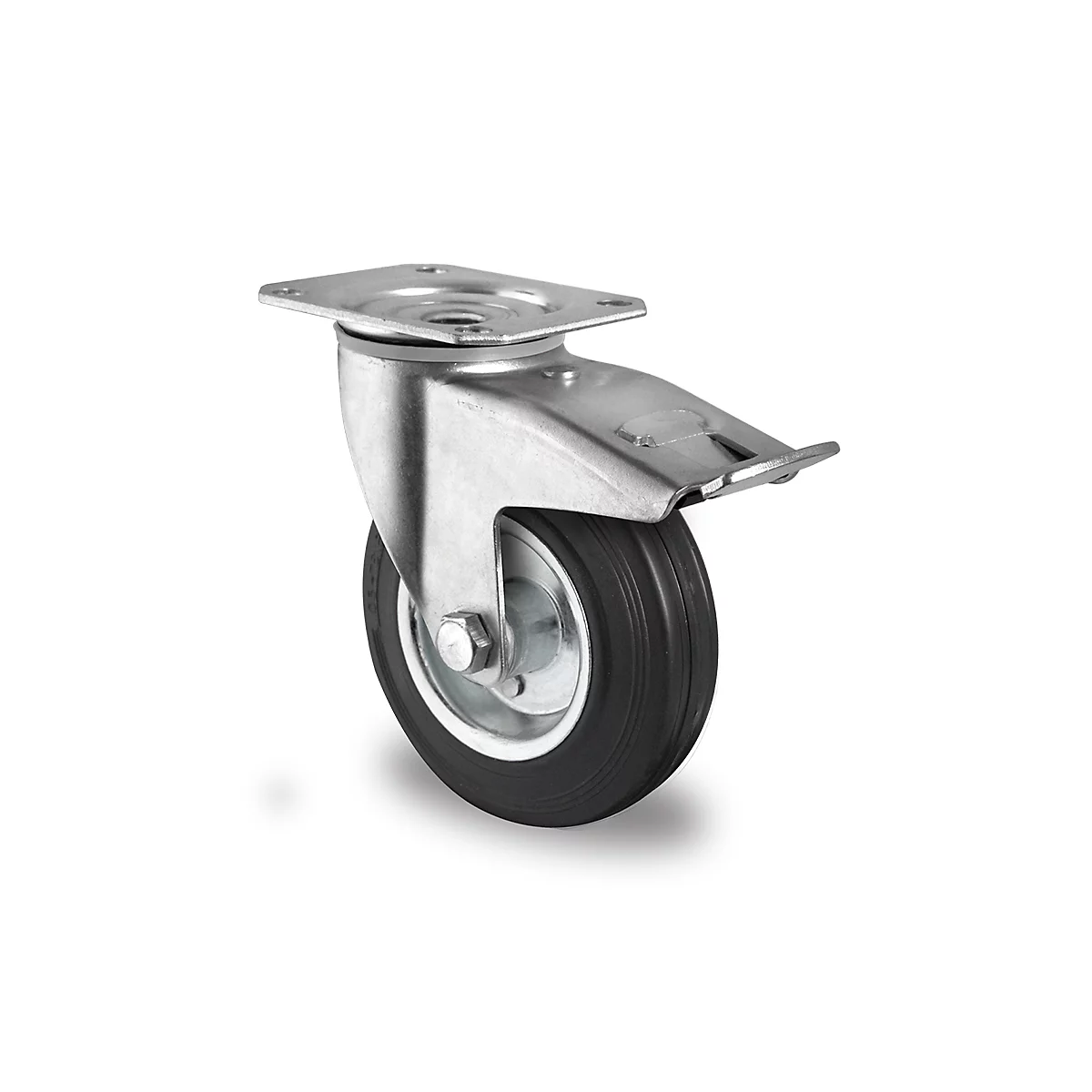 CASCOO zwenkwiel SWS4, met rem, wiel ø 125 mm x B 38 mm, massief rubber loopvlak, zwart, rollager, tot 100 kg