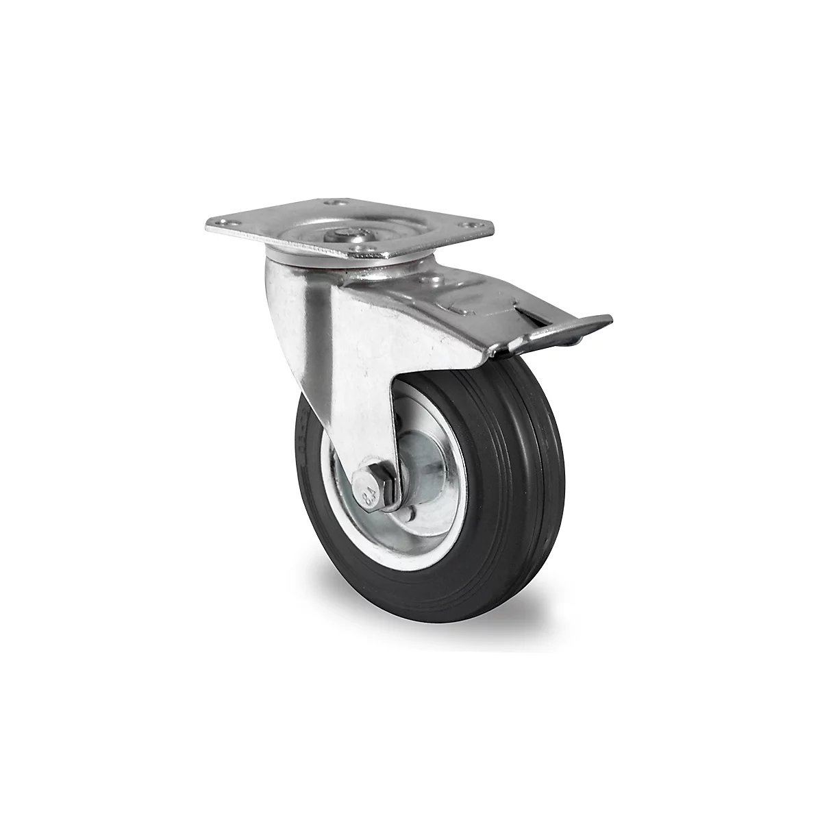 CASCOO zwenkwiel SWS4, met rem, wiel ø 200 mm x B 50 mm, massief rubber loopvlak, zwart, rollager, tot 205 kg