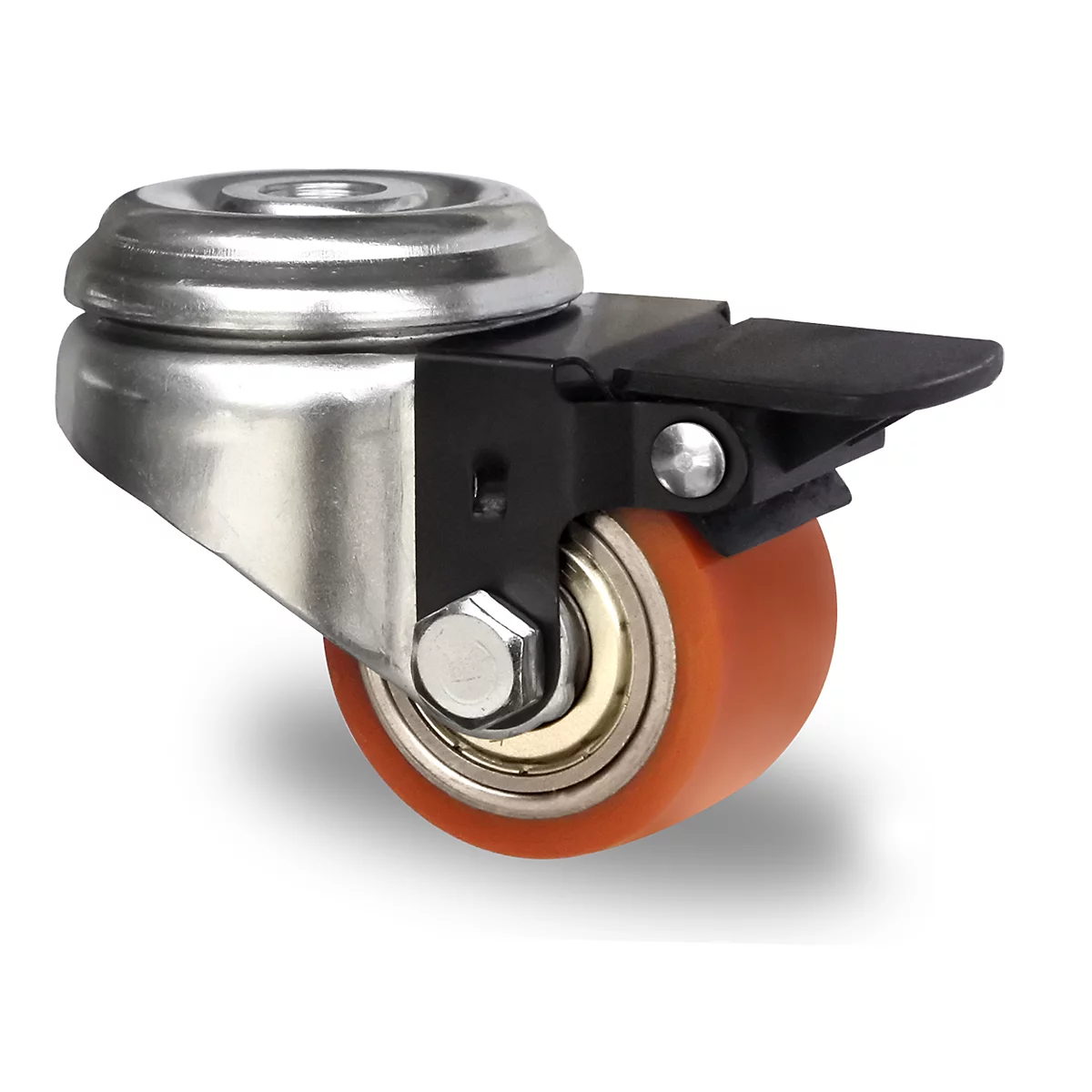 CASCOO zwenkwiel SWU5, met rem, wiel ø 50 mm x B 33 mm, stalen velg, polyurethaan loopvlak, bruin, dubbele kogellager, tot 150 kg