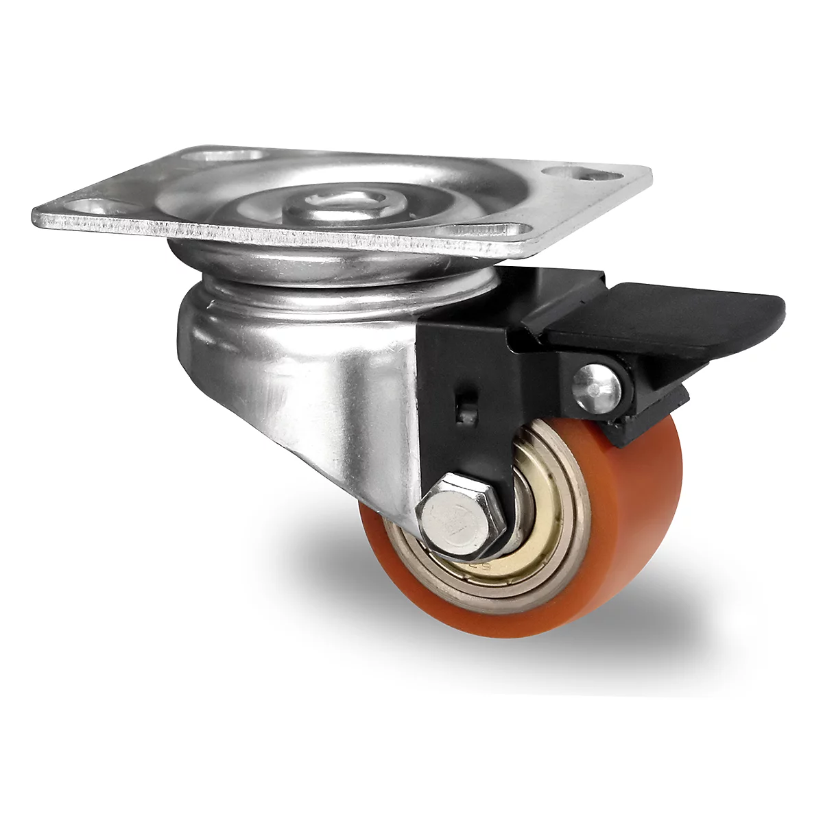 CASCOO zwenkwiel SWU5, met rem, wiel ø 50 mm x B 33 mm, stalen velg, polyurethaan loopvlak, bruin, dubbele kogellager, tot 150 kg