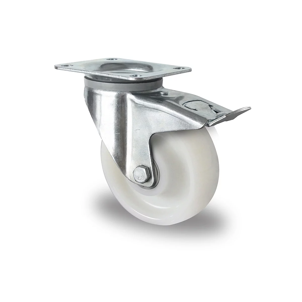 CASCOO zwenkwiel Z0Z0, met rem, wiel ø 125 mm x B 50 mm, polyamide velg, polyamide loopvlak, naturel/wit, dubbele kogellager, tot 500 kg