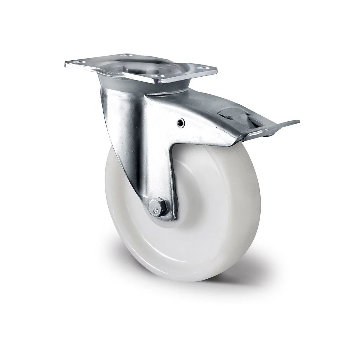 CASCOO zwenkwiel Z0Z0, met rem, wiel ø 200 mm x B 50 mm, polyamide velg, polyamide loopvlak, naturel/wit, dubbele kogellager, tot 1000 kg