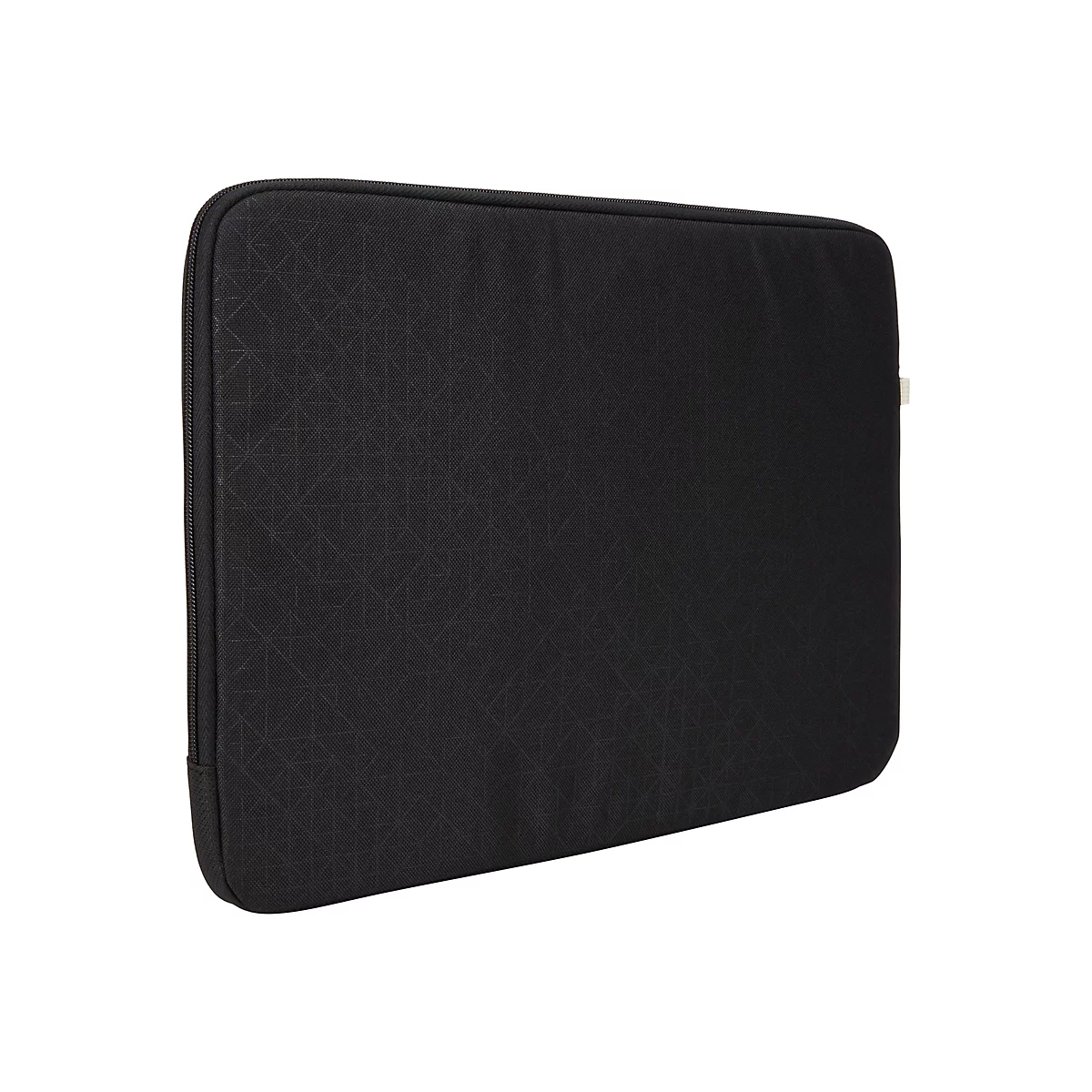Schwarze Laptoptasche mit dezentem Muster und ReiÃŸverschluss.