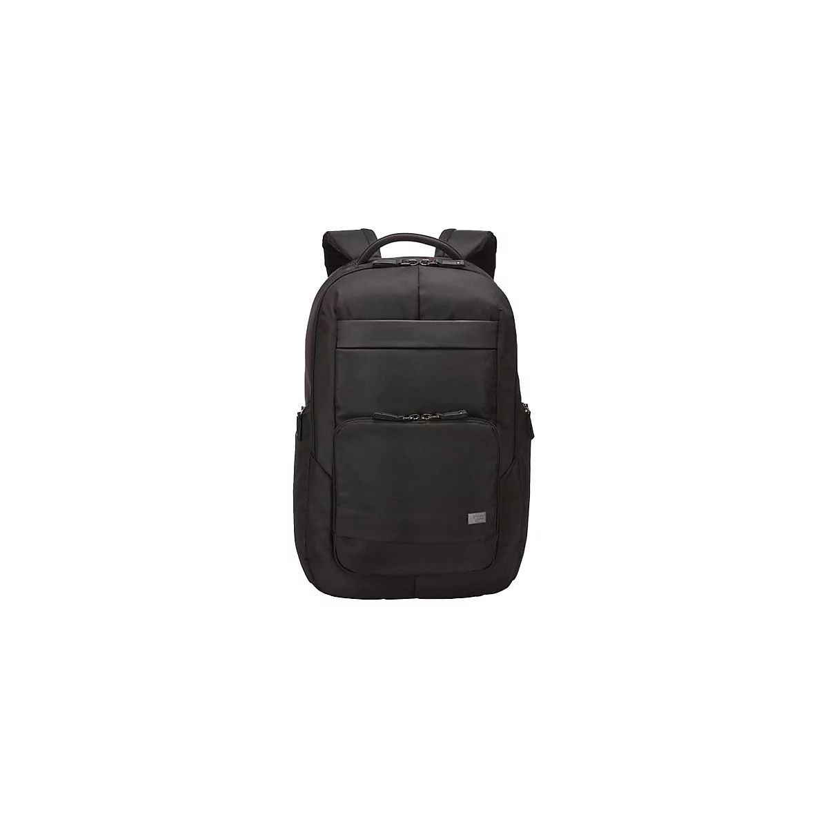 Schwarzer Rucksack mit zwei Schultergurten, einem Tragegriff und mehreren ReiÃŸverschlusstaschen.