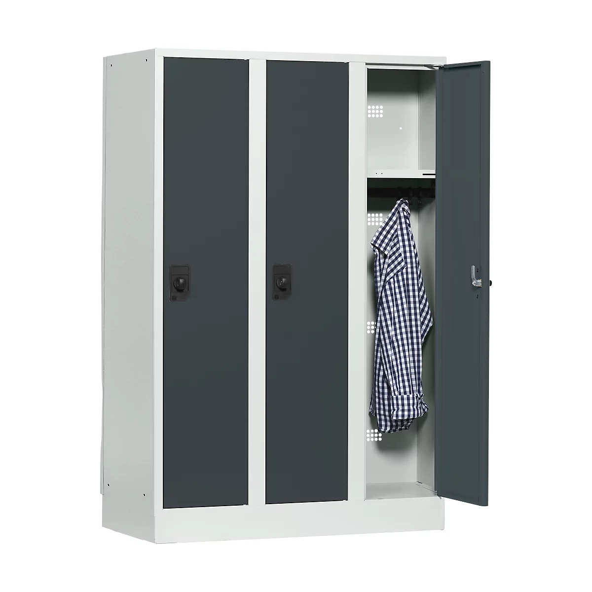 Casier scolaire, largeur de compartiment 300 mm, serrure à cylindre de sécurité, 3 compartiments, gris clair/anthracite