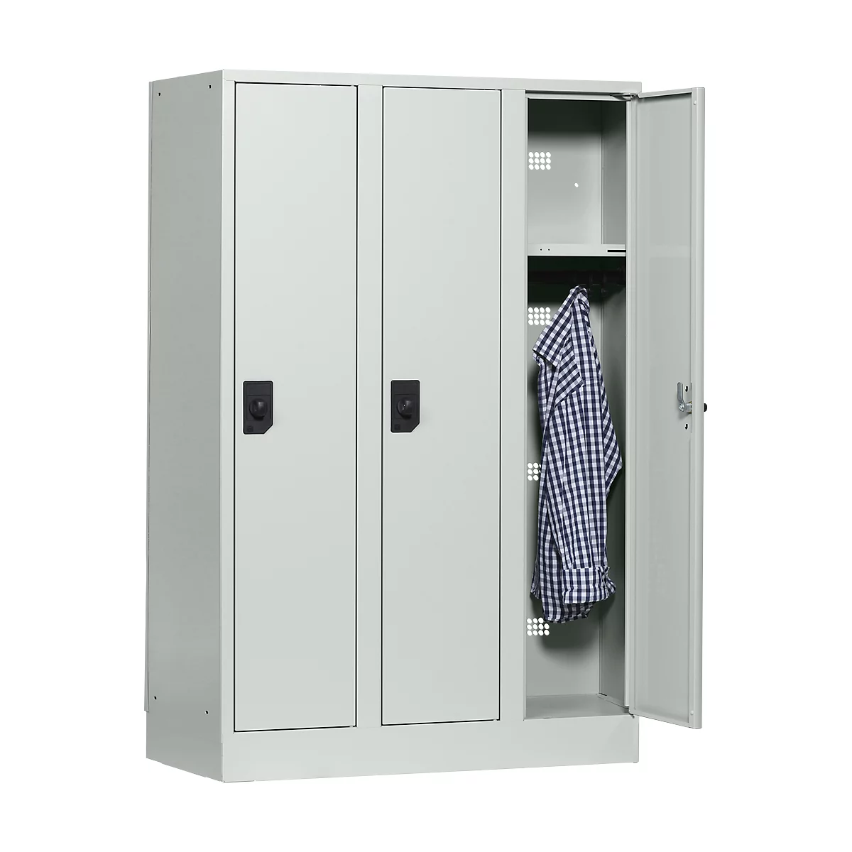 Casier scolaire, largeur de compartiment 300 mm, serrure à cylindre de sécurité, 3 compartiments, gris clair/gris clair