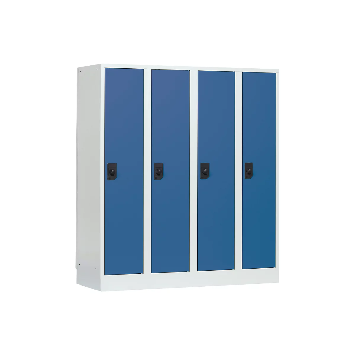 Casier scolaire, largeur de compartiment 300 mm, serrure à cylindre de sécurité, 4 compartiments, gris clair/bleu brillant