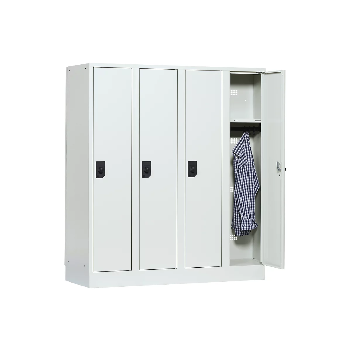 Casier scolaire, largeur de compartiment 300 mm, serrure à cylindre de sécurité, 4 compartiments, gris clair/gris clair