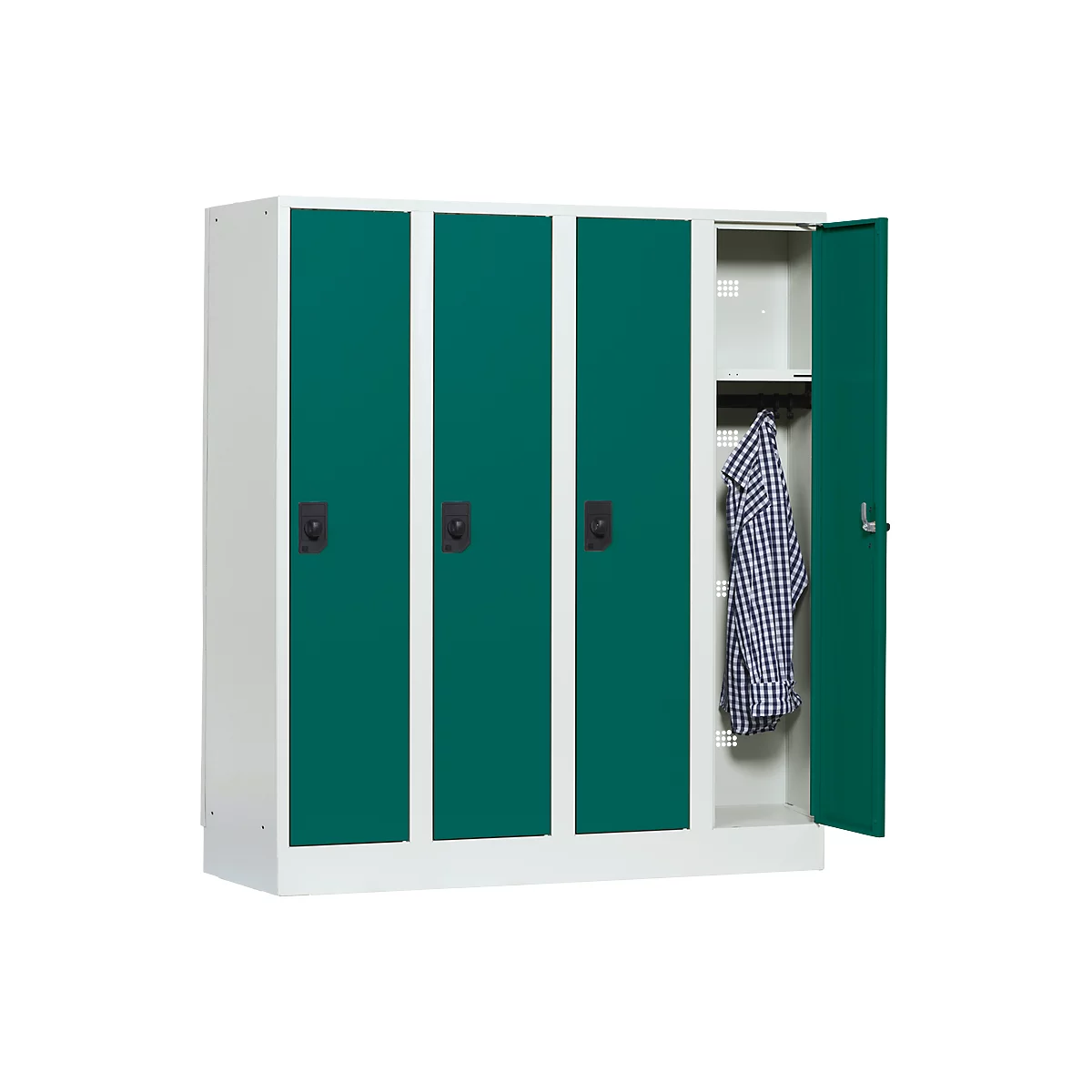 Casier scolaire, largeur de compartiment 300 mm, serrure à cylindre de sécurité, 4 compartiments, gris clair/vert opale