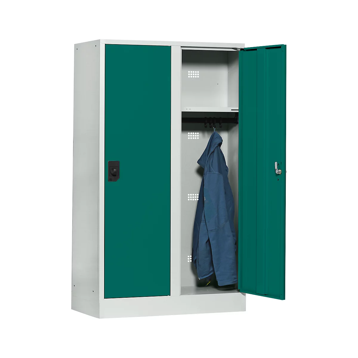 Casier scolaire, largeur de compartiment 400 mm, 2 compartiments, gris clair/vert opale