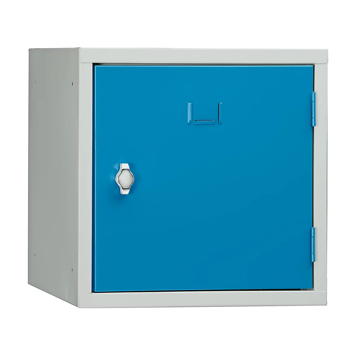 Casillero cubo, bisagra de puerta a la derecha, cierre de pasador giratorio, ampliable, acero, puerta azul luminoso RAL 5012