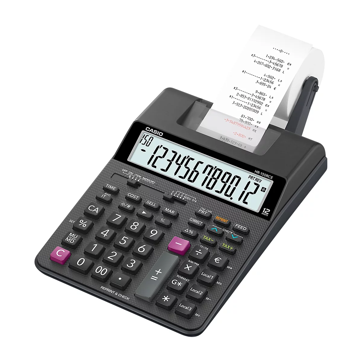 Casio tafelrekenmachine met drukfunctie HR-150RCE, 12-cijferig LC-display, papierbreedte 58 mm