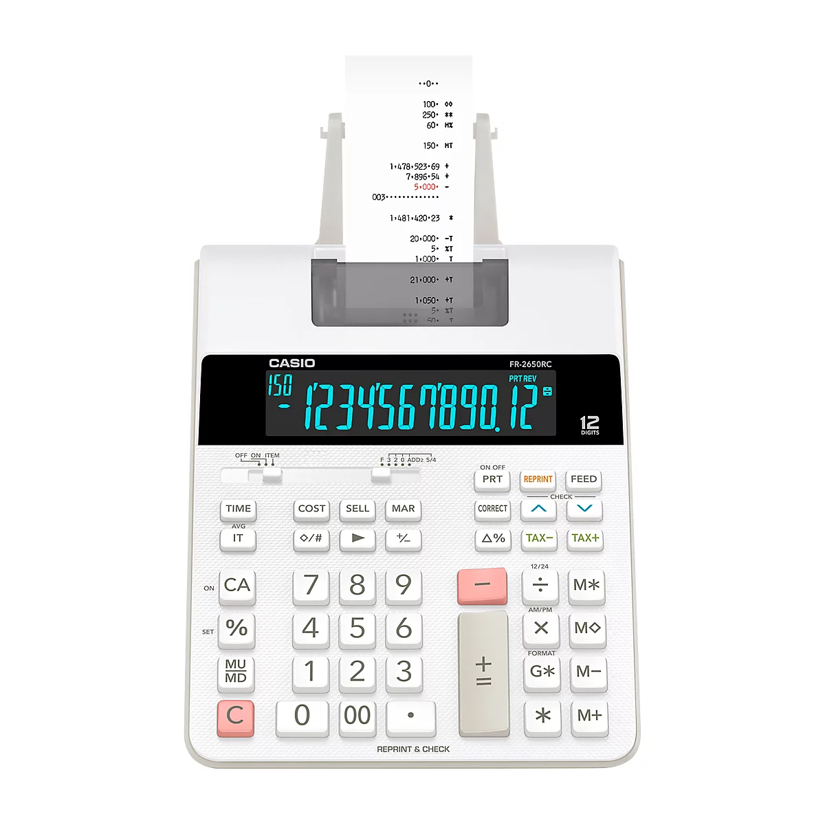 Casio Tischrechner FR-2650RC, Druckfunktion, 12-stelliges Display, 4-Tasten-Speicher