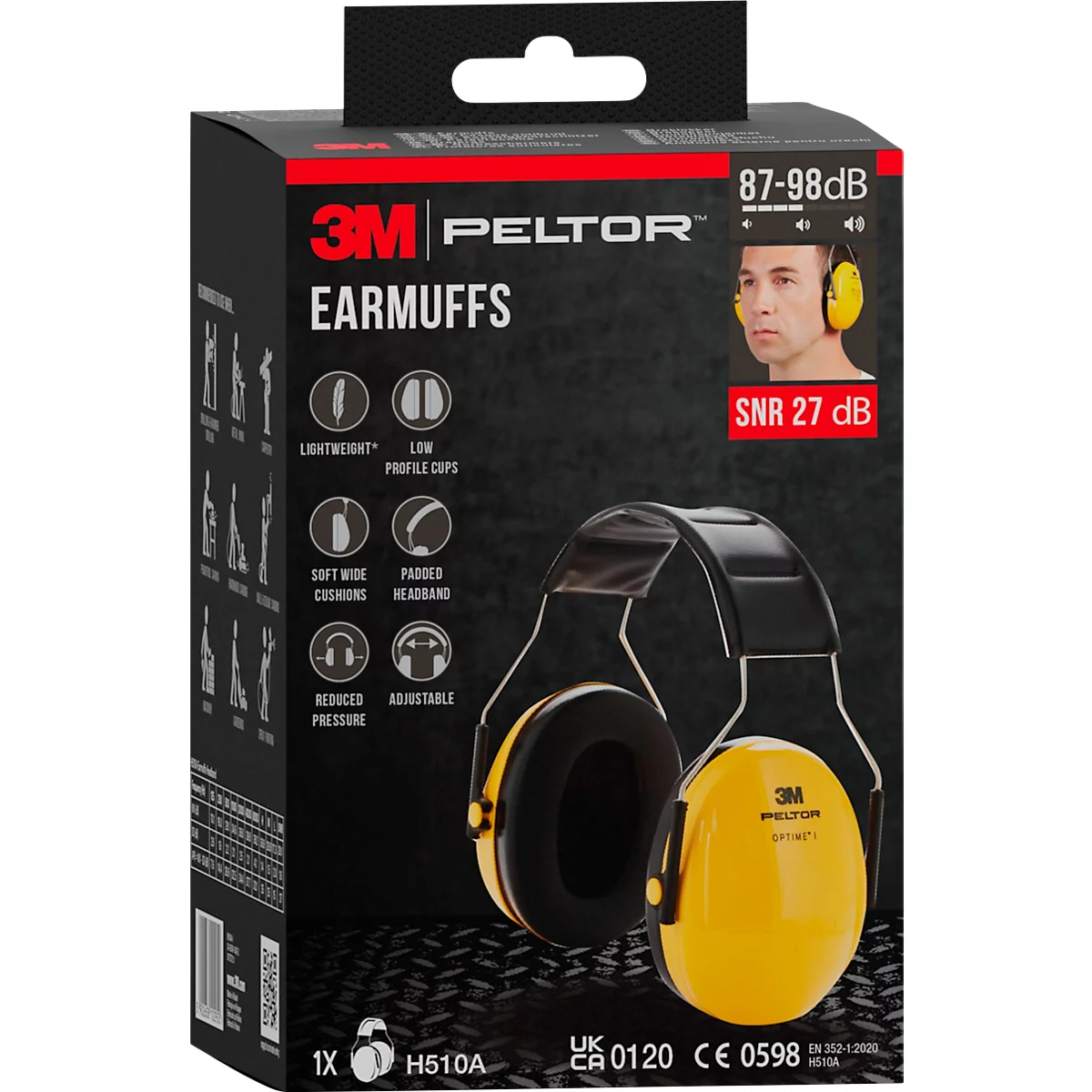 Casque antibruit 3M PELTOR H510A, serre-tête ajustable avec rembourrage, valeur SNR 27 dB, ABS-plastique/mousse/PVC, jaune
