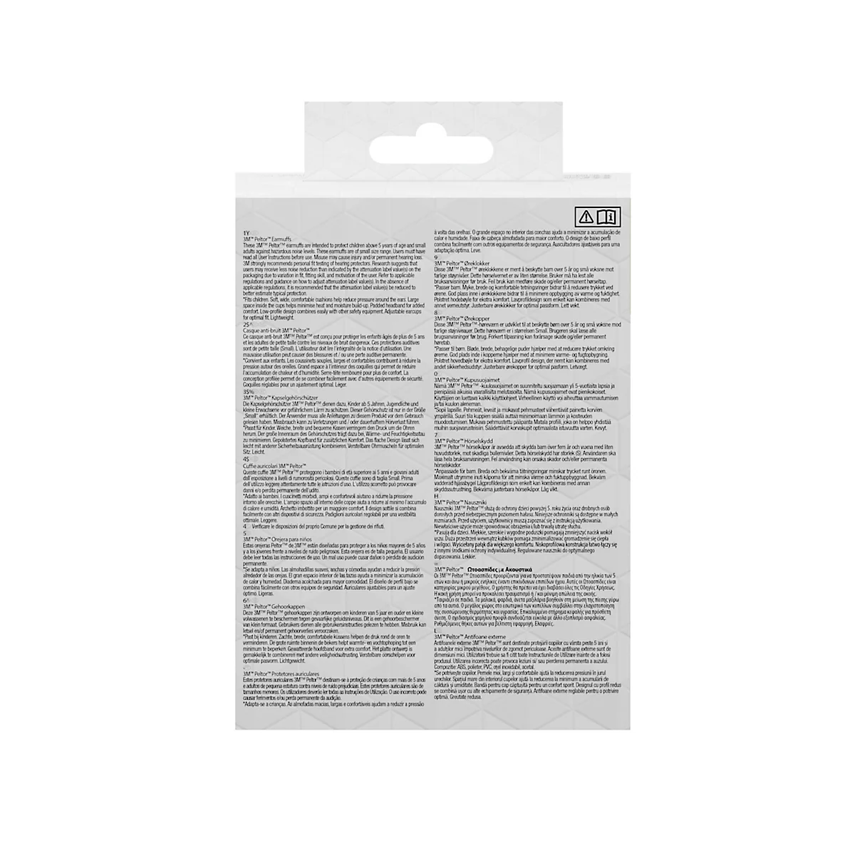 Emballage avec texte, renfoncement pour suspendre.
