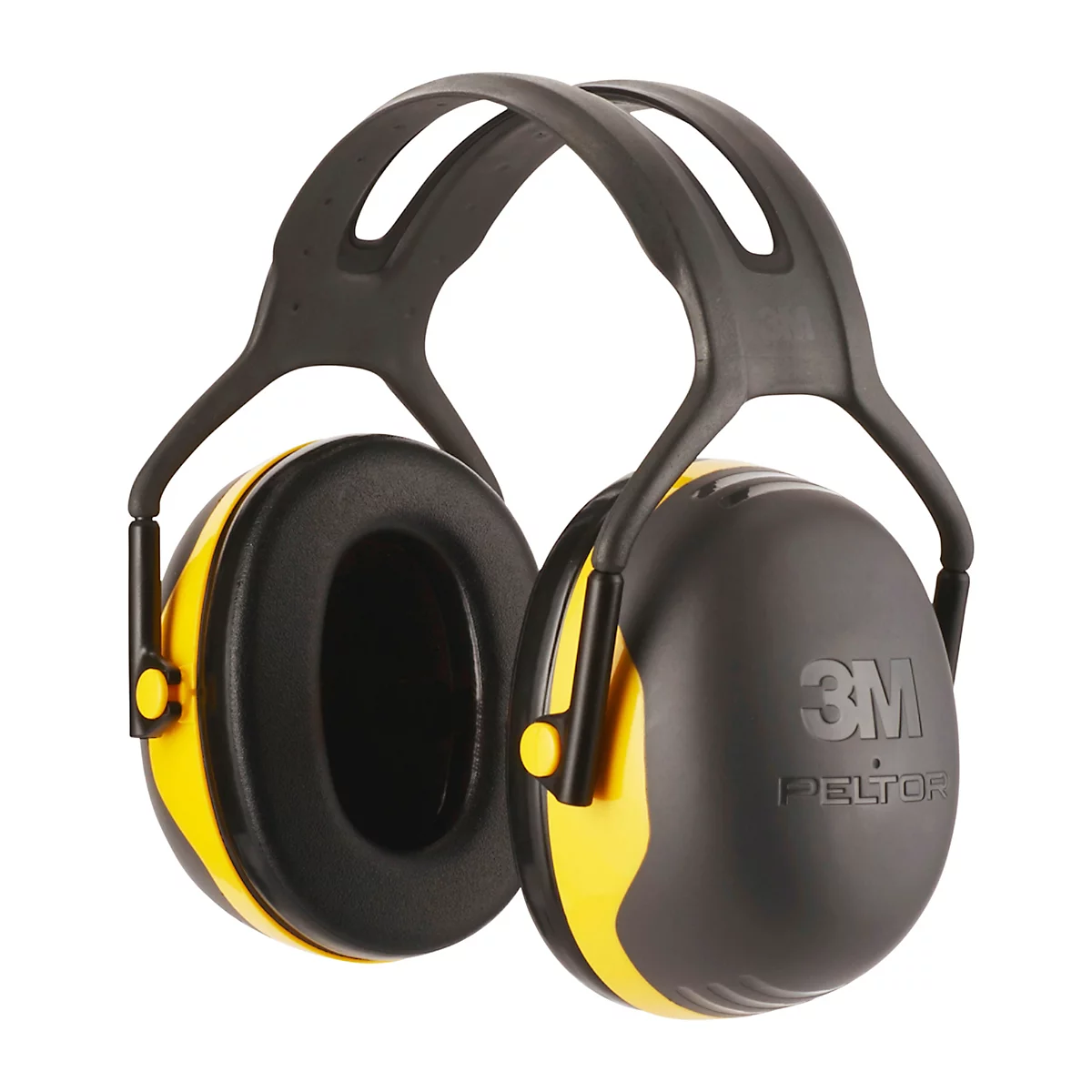 Casque antibruit noir 3M Peltor. L'emballage présente une illustration et des données techniques. Logo, nom du modèle, données techniques.