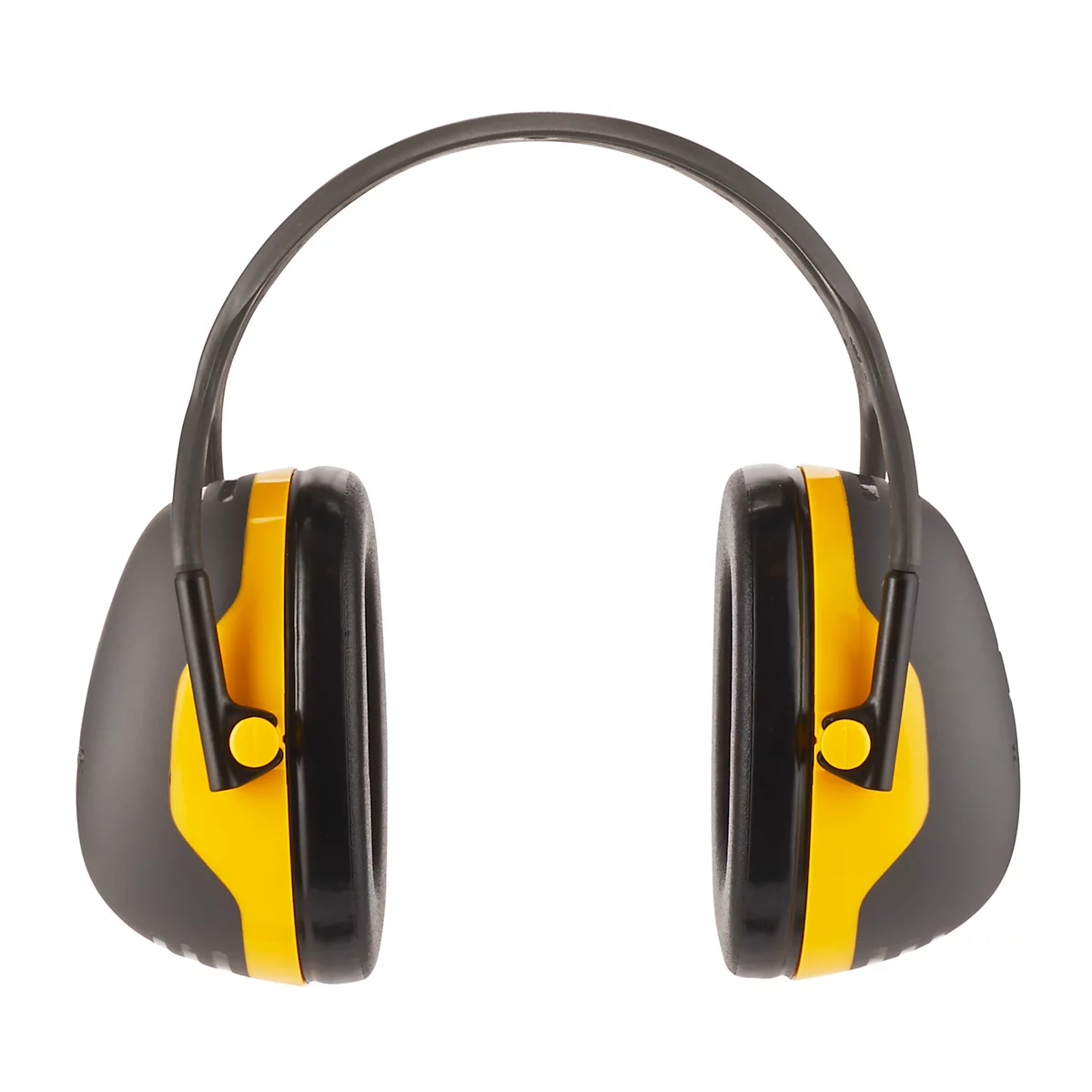 Casque noir avec coussinets jaunes dans une boîte. Impression: 3M PELTOR, SNR 31 dB.
