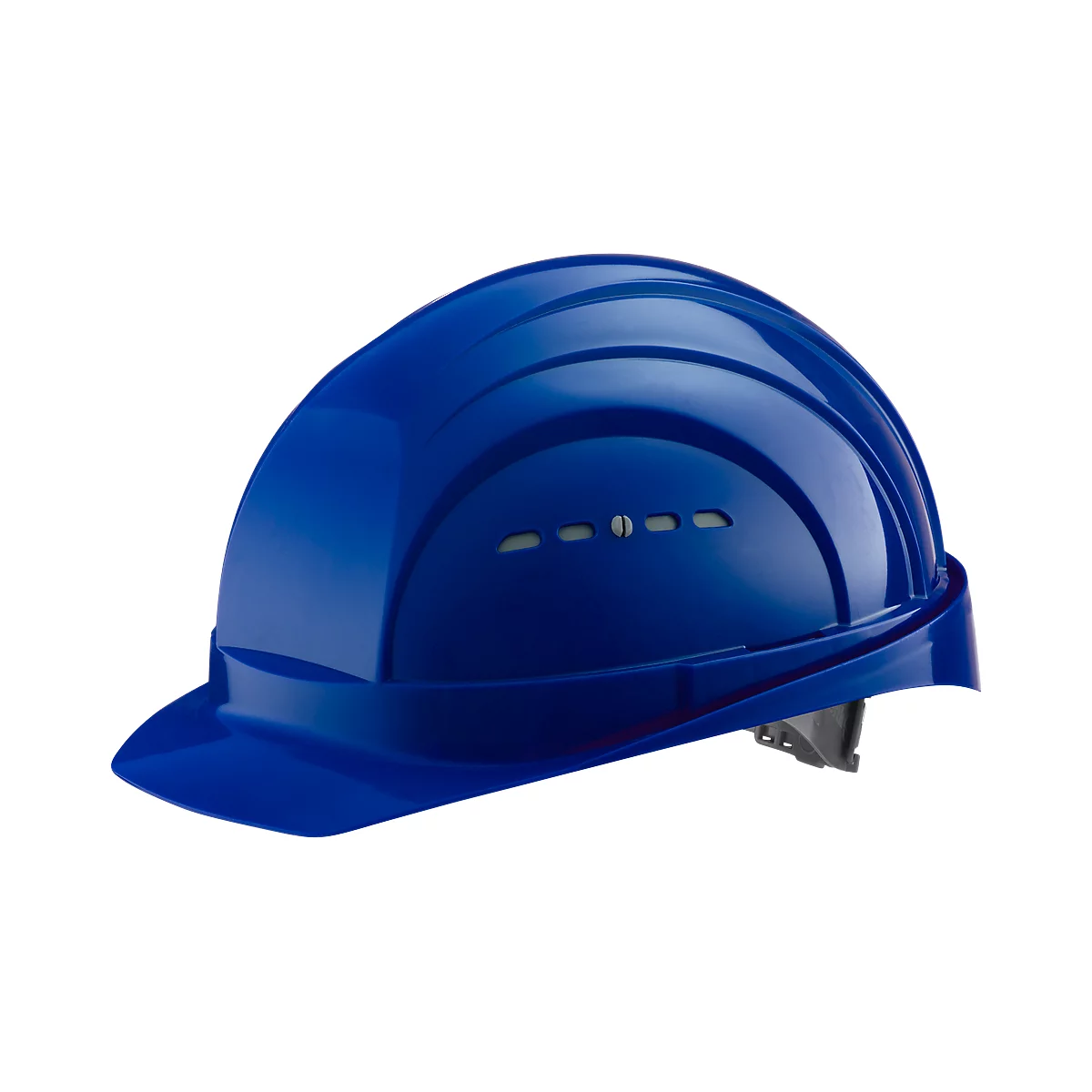Casque de protection I/79 4-G EuroGuard, polyéthylène haute densité, format EN 397, bleu, avec ceinture 4 points, ventilation