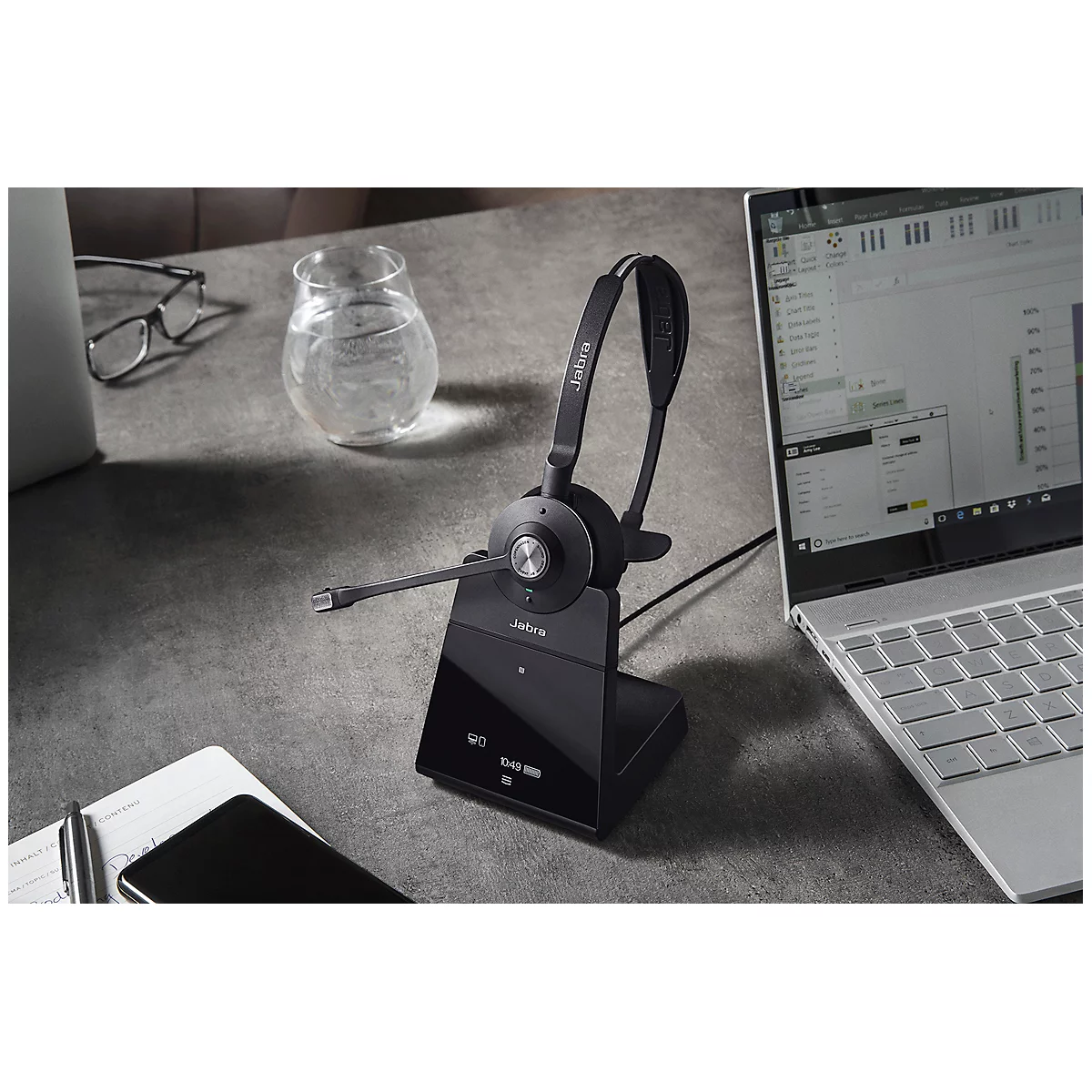 Casque DECT Jabra Engage 65, portée 150 m, jusqu'à 13 h, filtre antibruit, lampe busylight, bandeau réglable, monaural