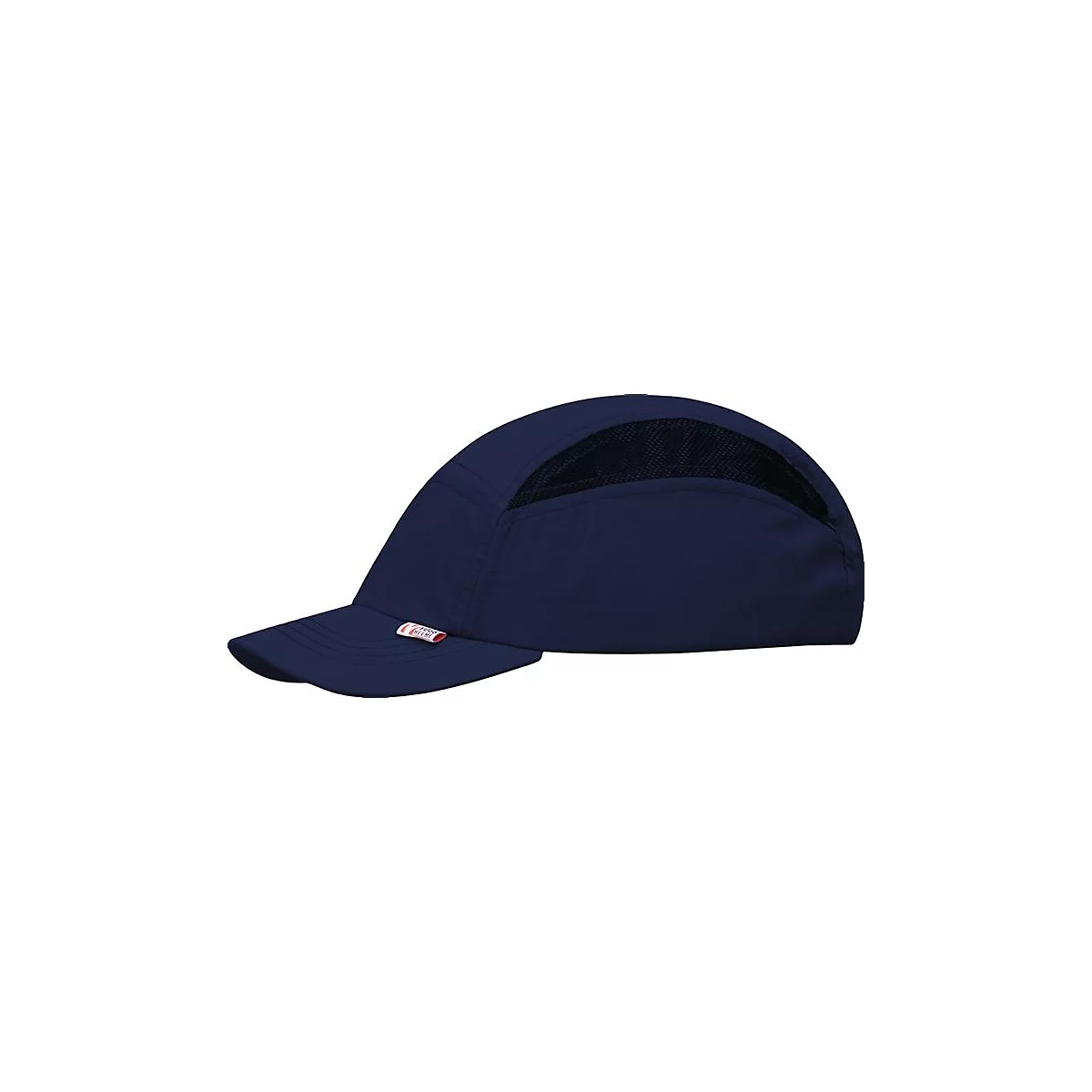 Casquette de sport bleu marine, avec insert en mesh. Une petite étiquette est visible sur le bord.