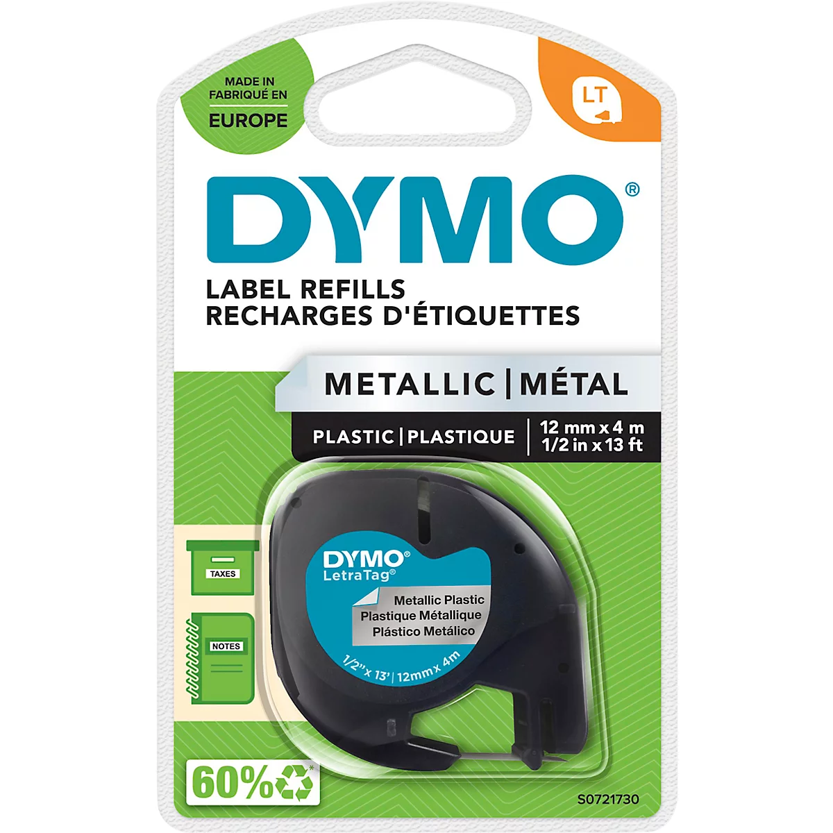 Cassette de ruban pour titreuses Letra Tag DYMO®, métal, 12 mm, argent