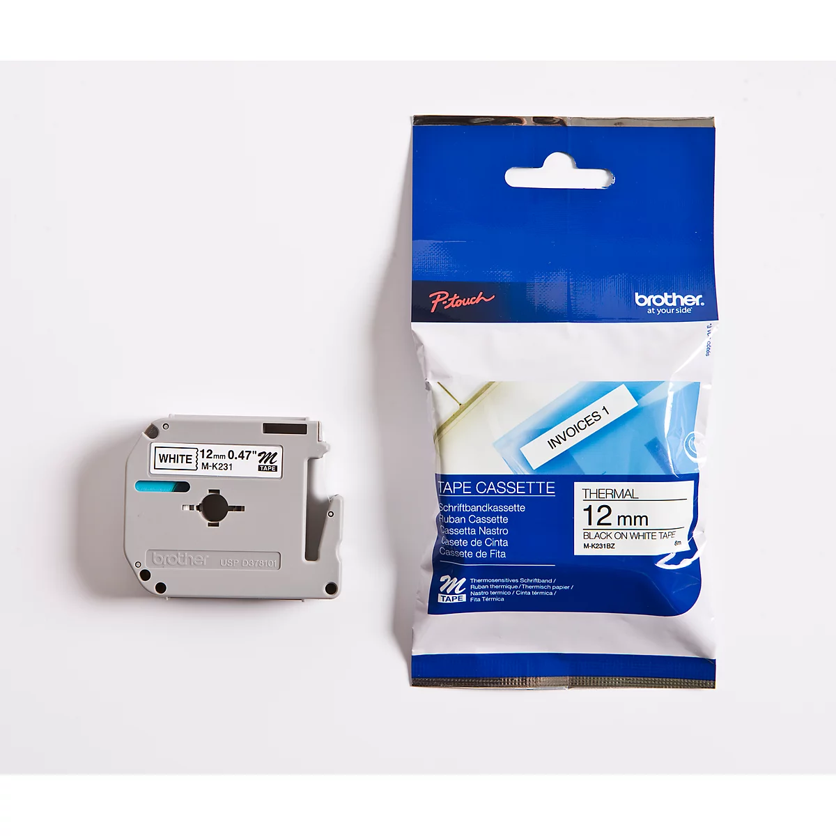 Cassette de ruban pour titreuses M K 231 Brother, 12 mm, blanc/noir