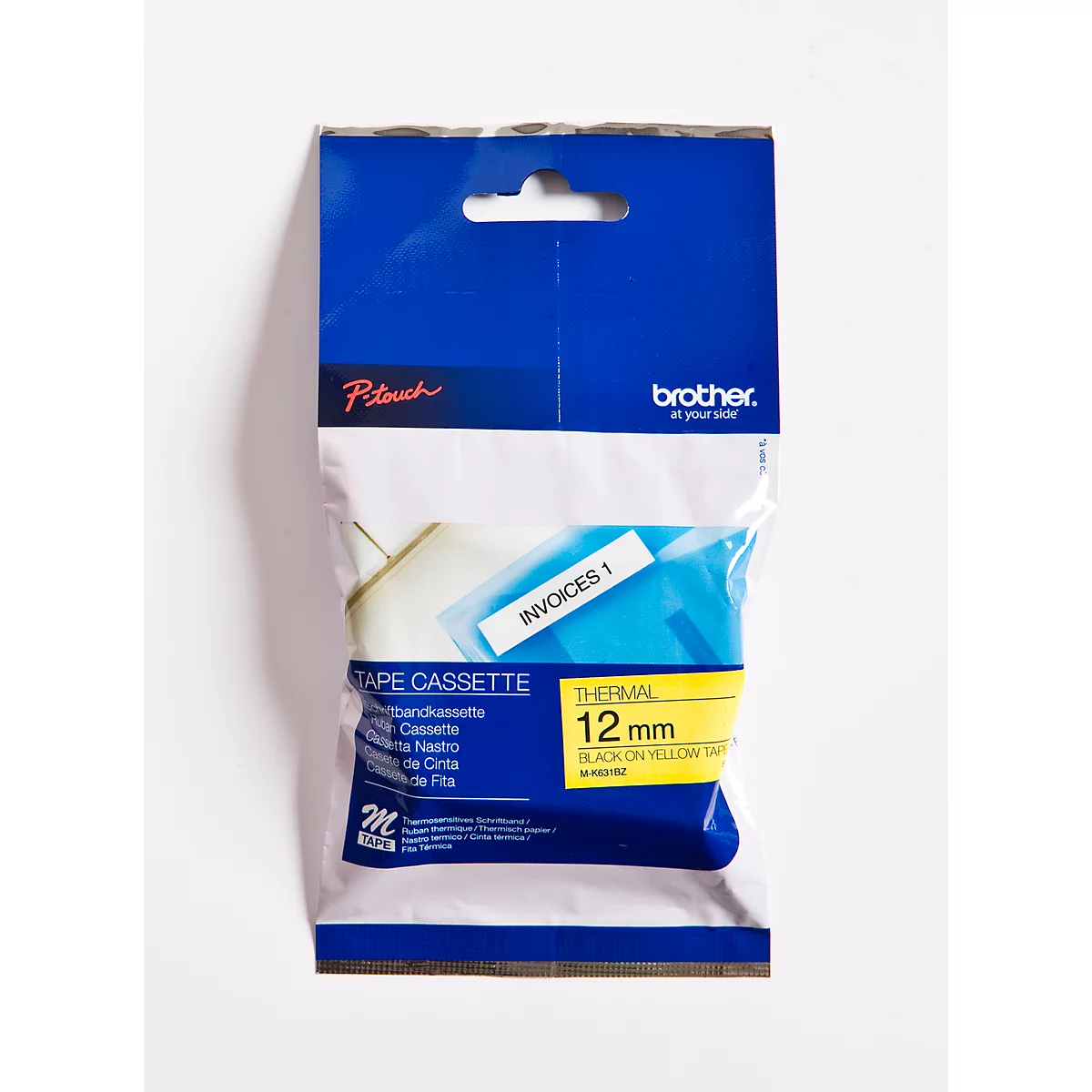 Cassette de ruban pour titreuses M K 631 Brother, 12 mm, jaune/noir