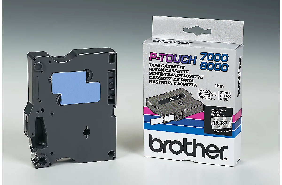Cassette de ruban pour titreuses TX-131 Brother, 12 mm de largeur, incolore/noir