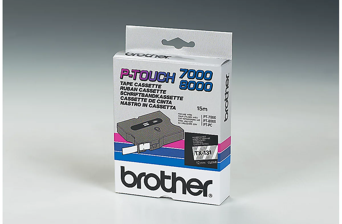 Cassette de ruban pour titreuses TX-131 Brother, 12 mm de largeur, incolore/noir